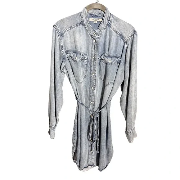 All Saints Loe Snap Front Denim Shirt Dress Size XS - Picture 5 of 9